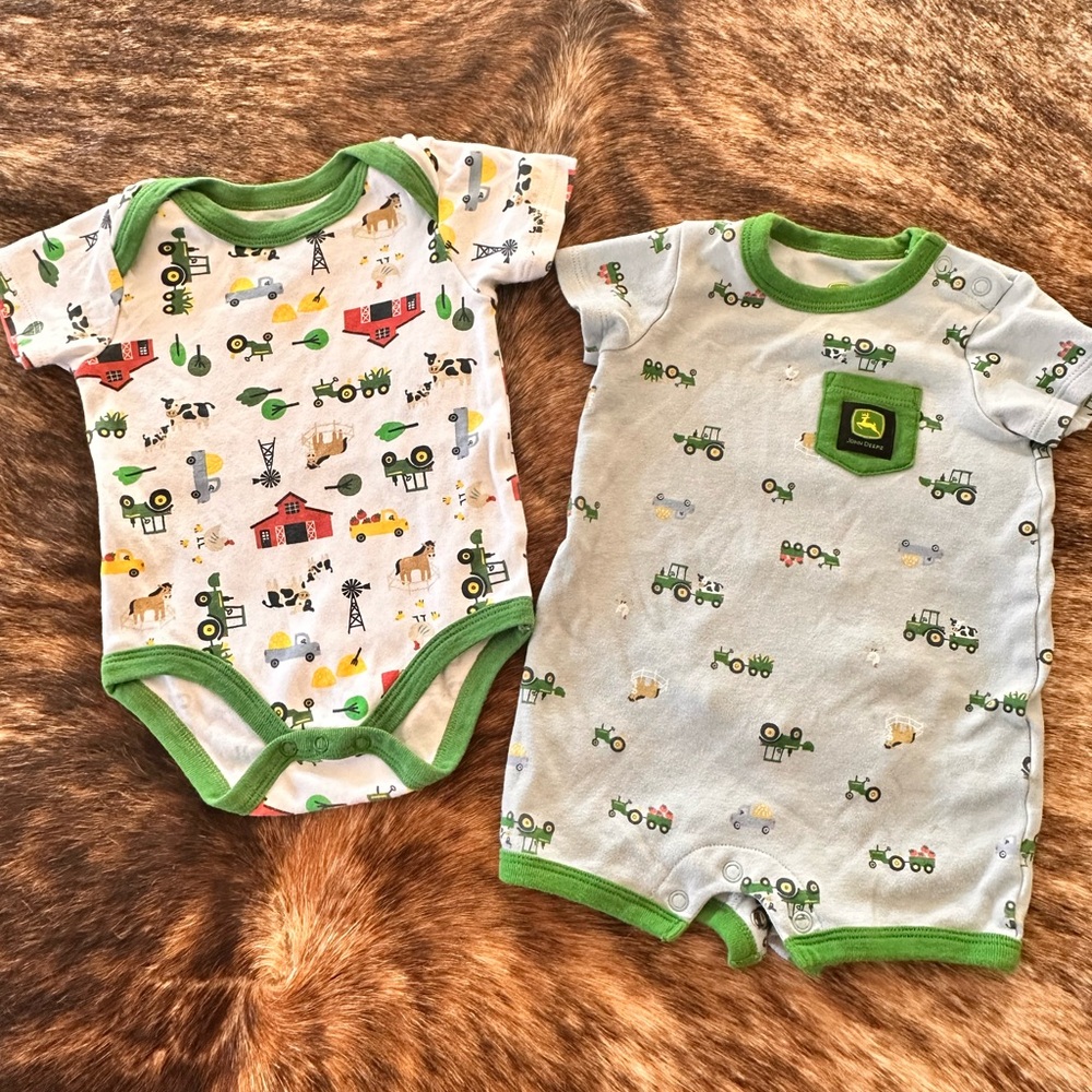 John Deere Green and White Baby Romper Set - Picture 1 of 5